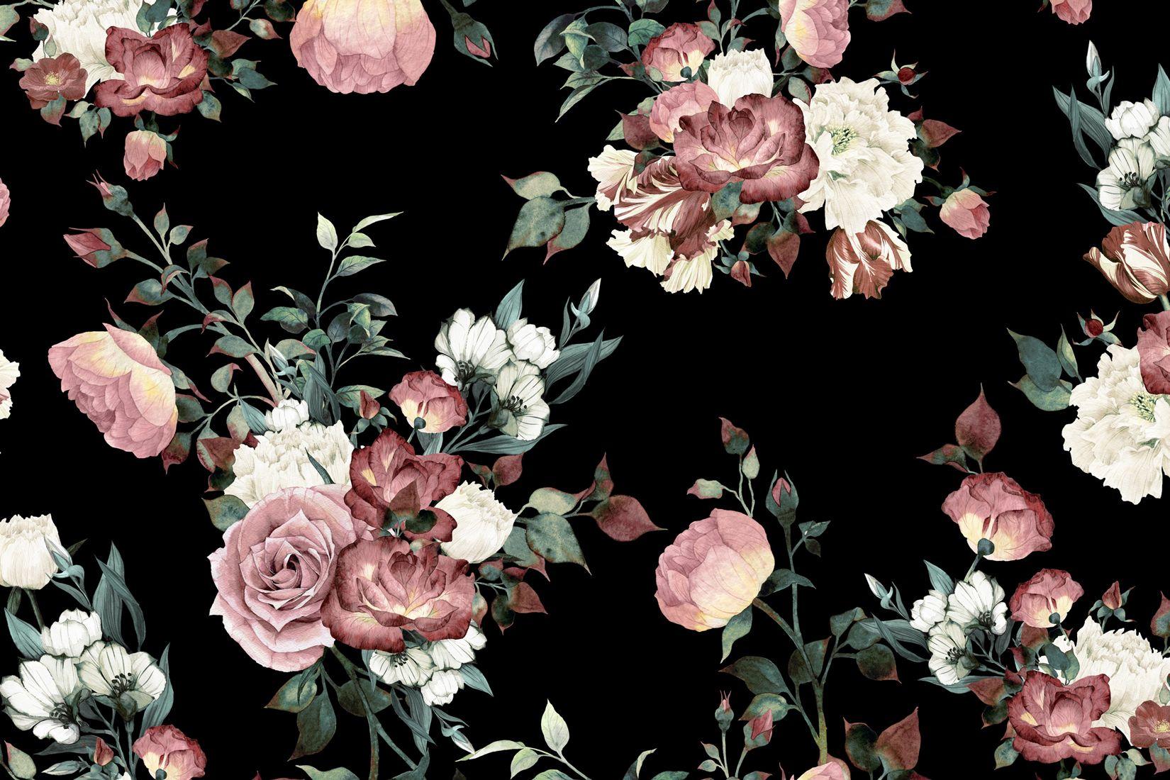Vintage Rose Wallpaper Black 1650x1100