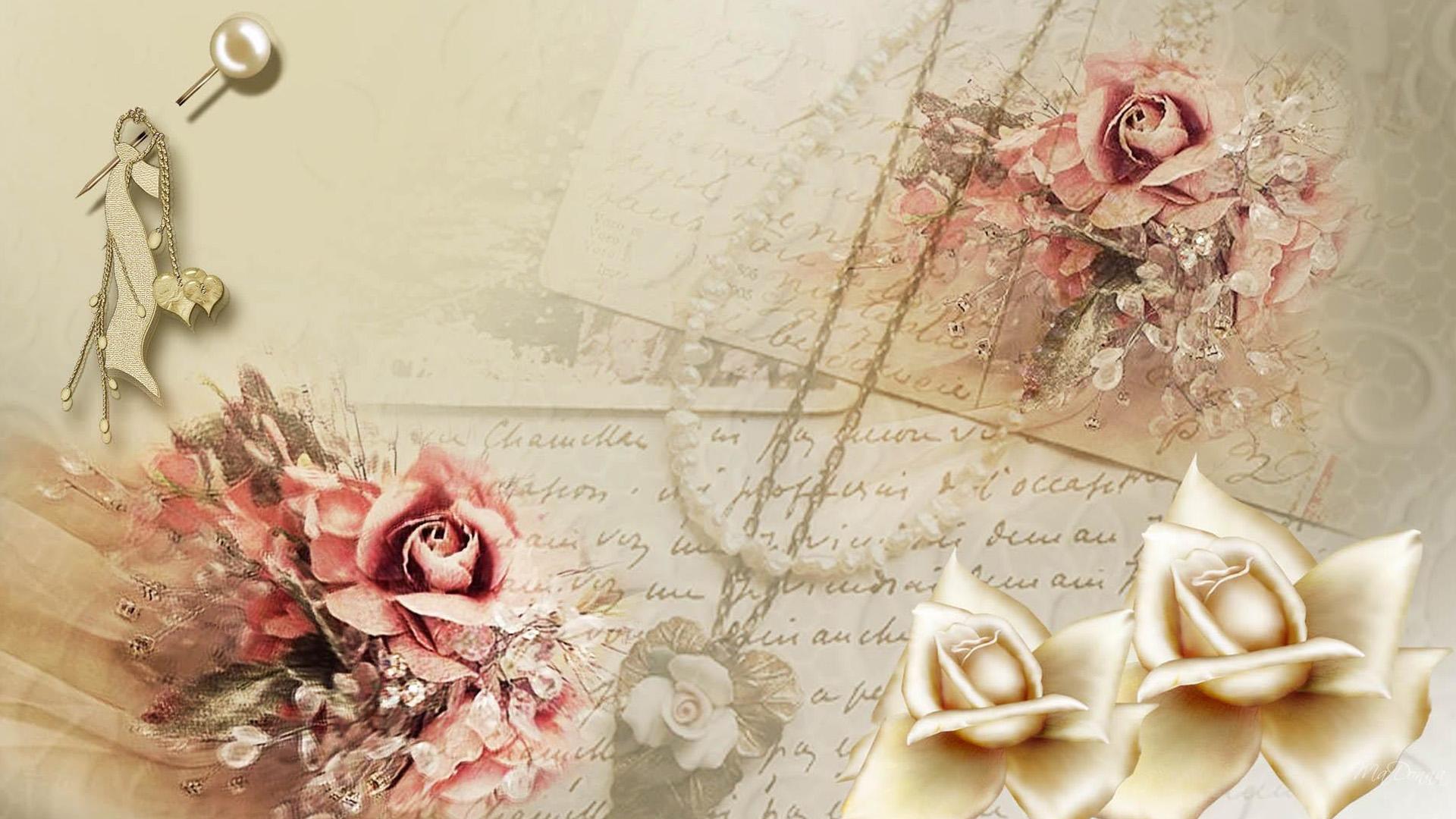 Vintage Roses and Pearls Wallpaper 1920x1080