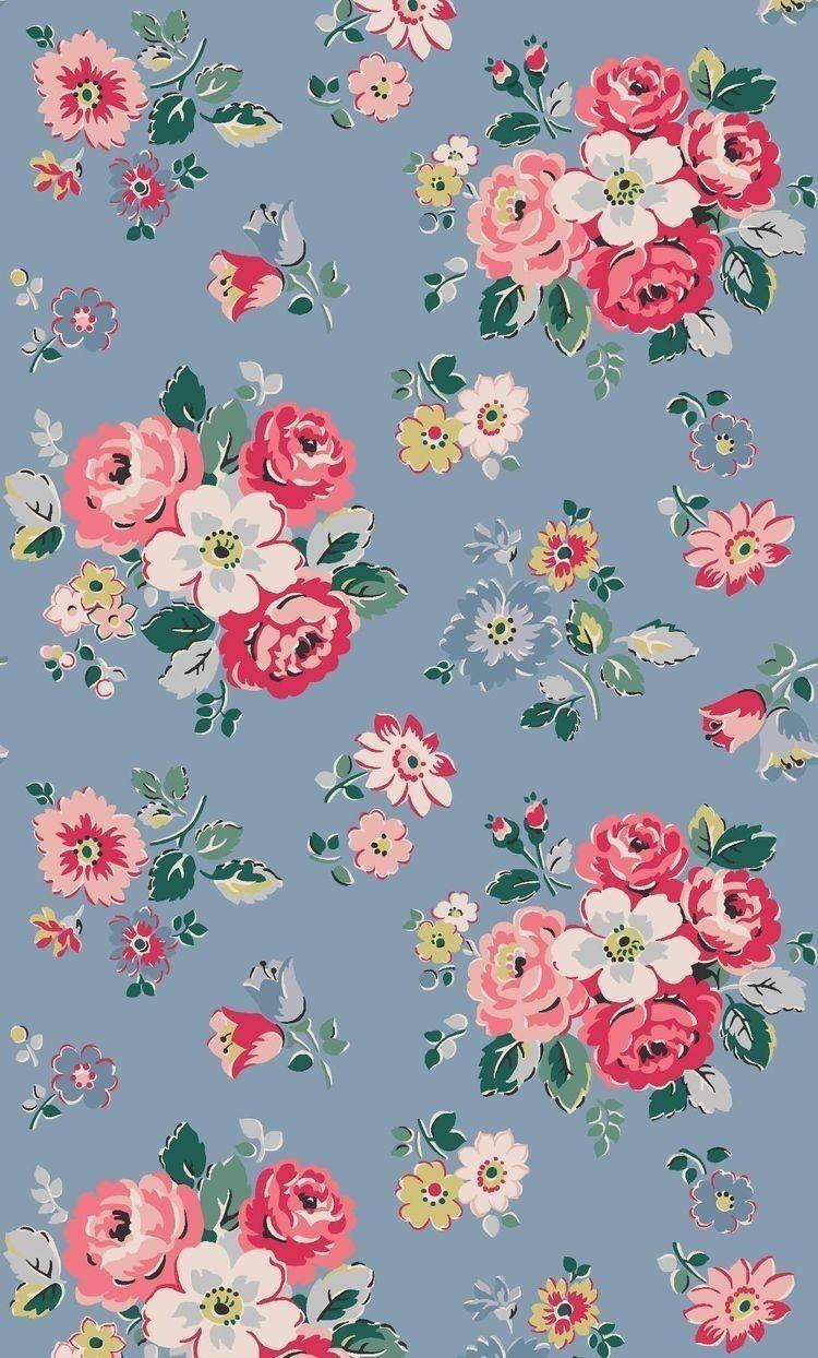 Vintage Floral Wallpaper Pink and Blue 750x1244