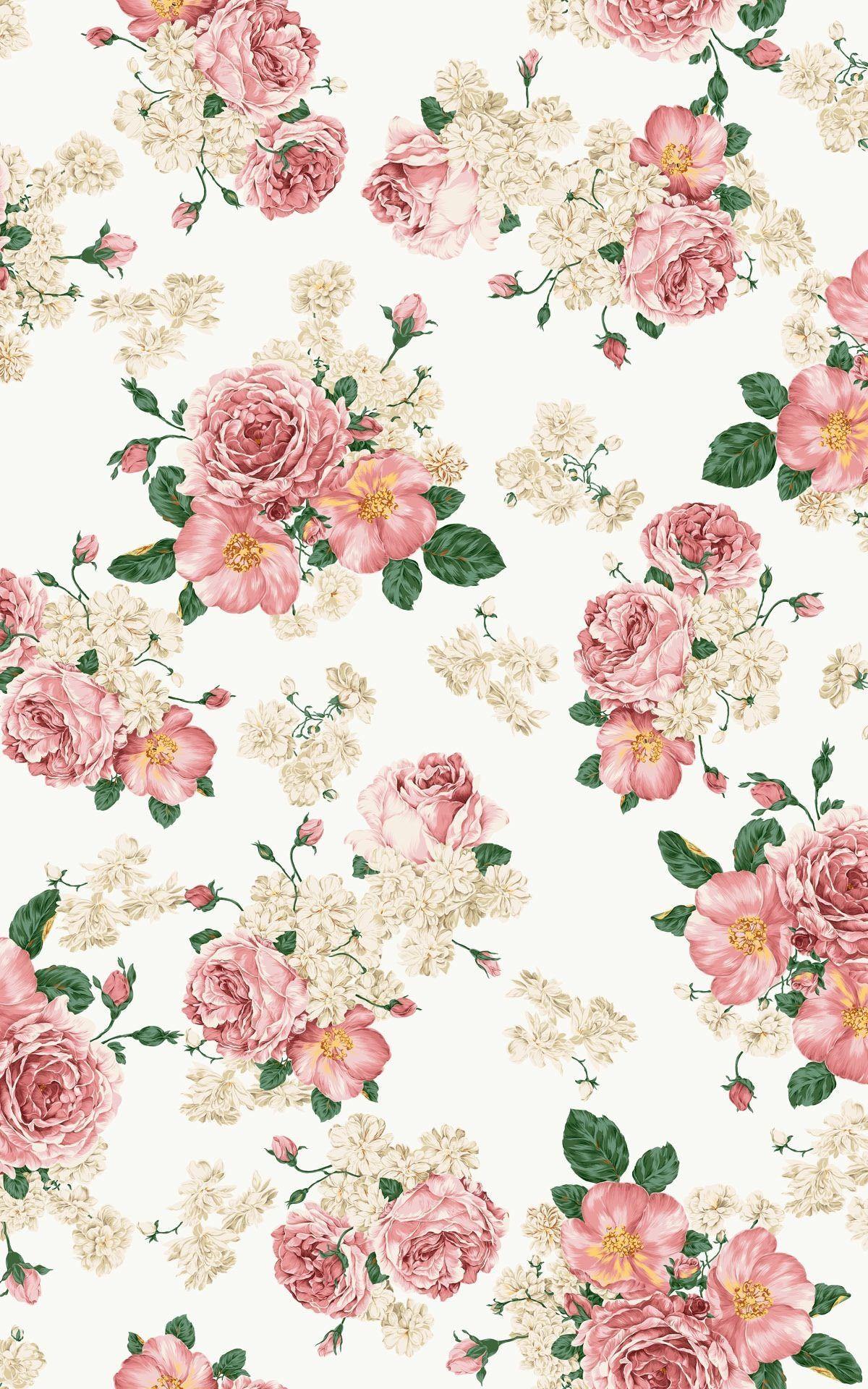 Vintage Wallpaper Pink Roses 1200x1920