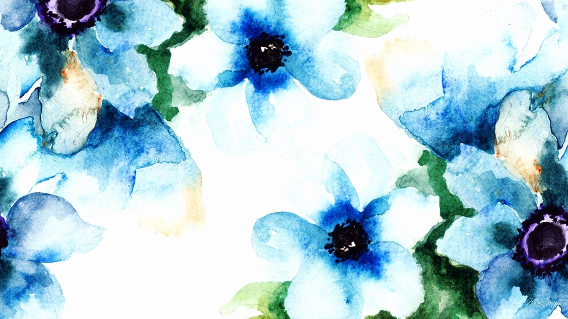 Blue Floral Watercolor Background 1920x1080