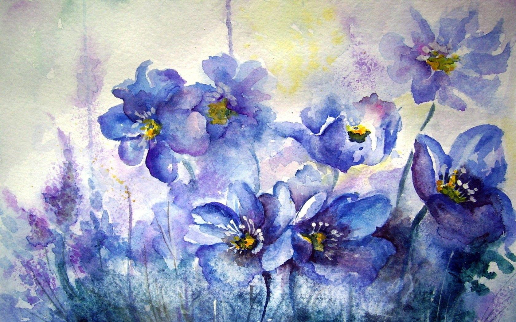 Blue Floral Watercolor Wallpaper 1680x1050