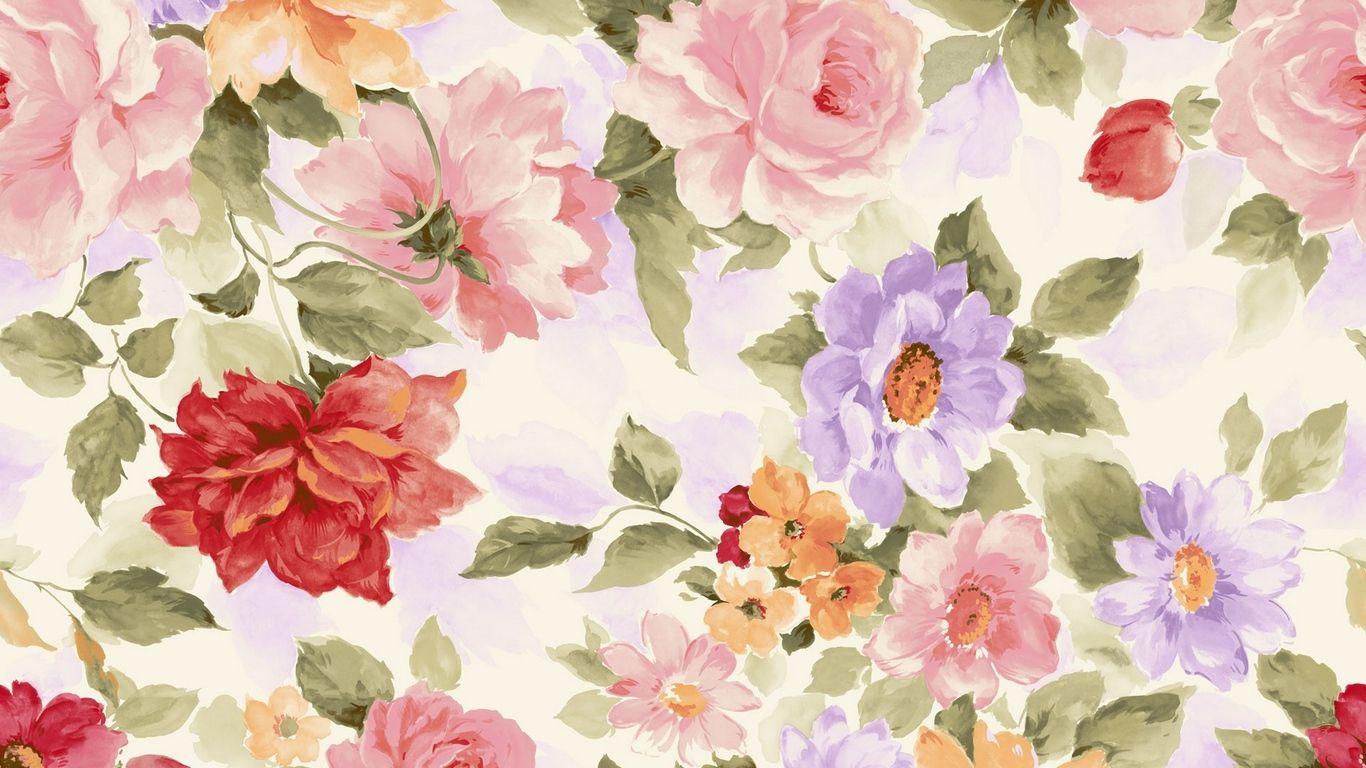 Blush Pink and Red Watercolor Floral Roses Graphic Wallpaper 1366x768