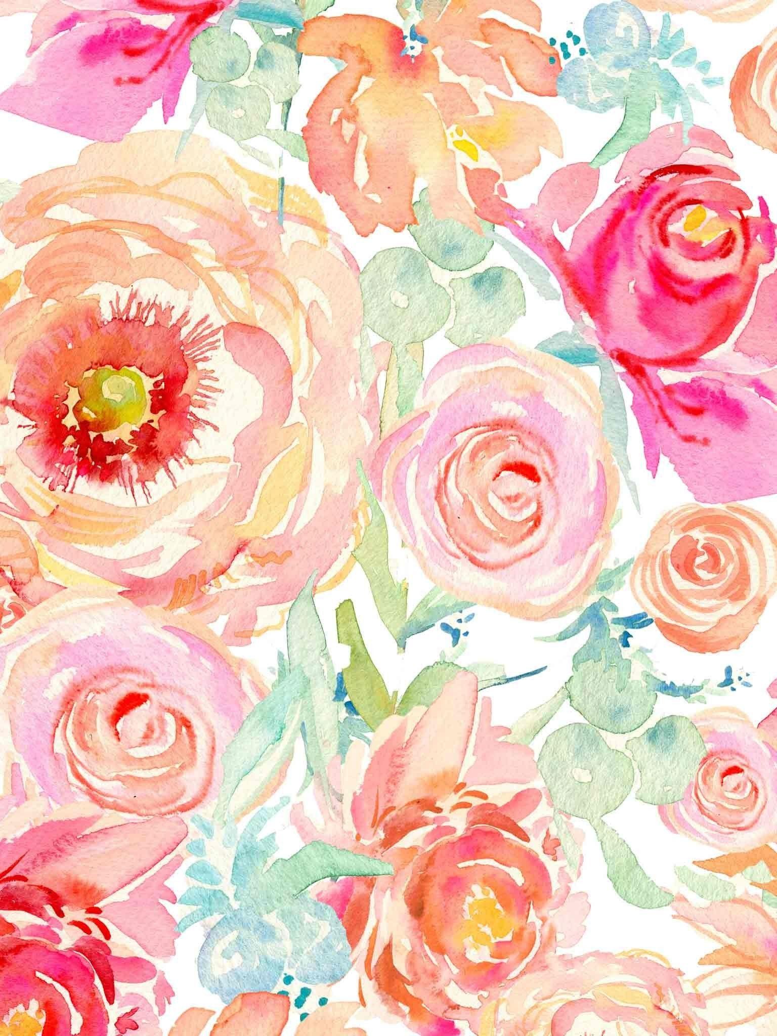 Jolie Watercolor Floral Wallpaper 1536x2048