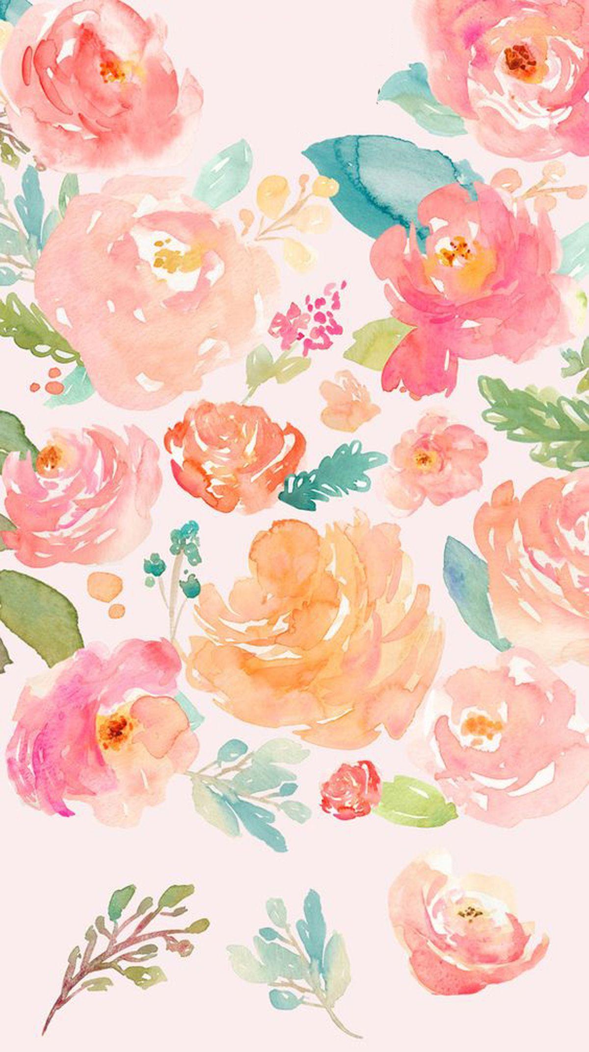 Peach Watercolor Floral Wallpaper 1200x2143
