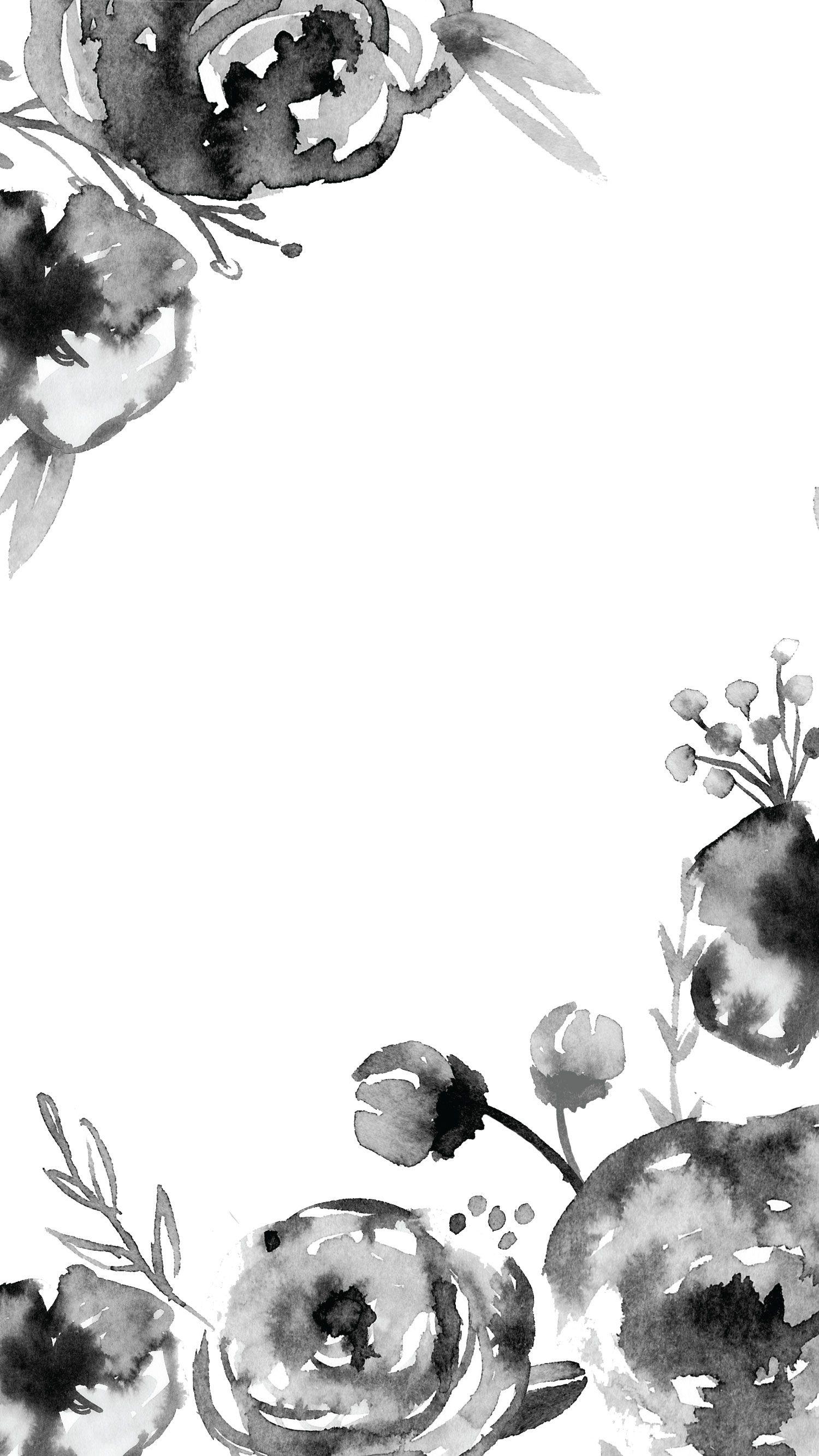 Watercolor Black and White Floral Wallpaper 1500x2667