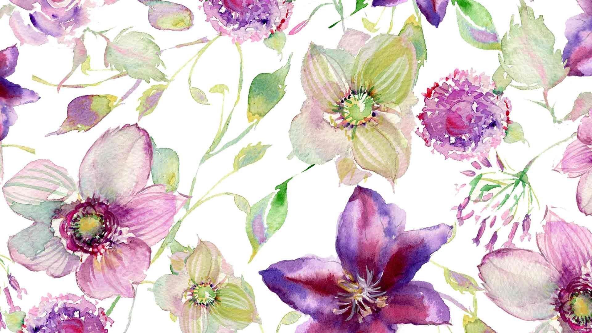 Amara Floral Wallpaper Mural Watercolor Floral Traditional or Removable 1920x1080