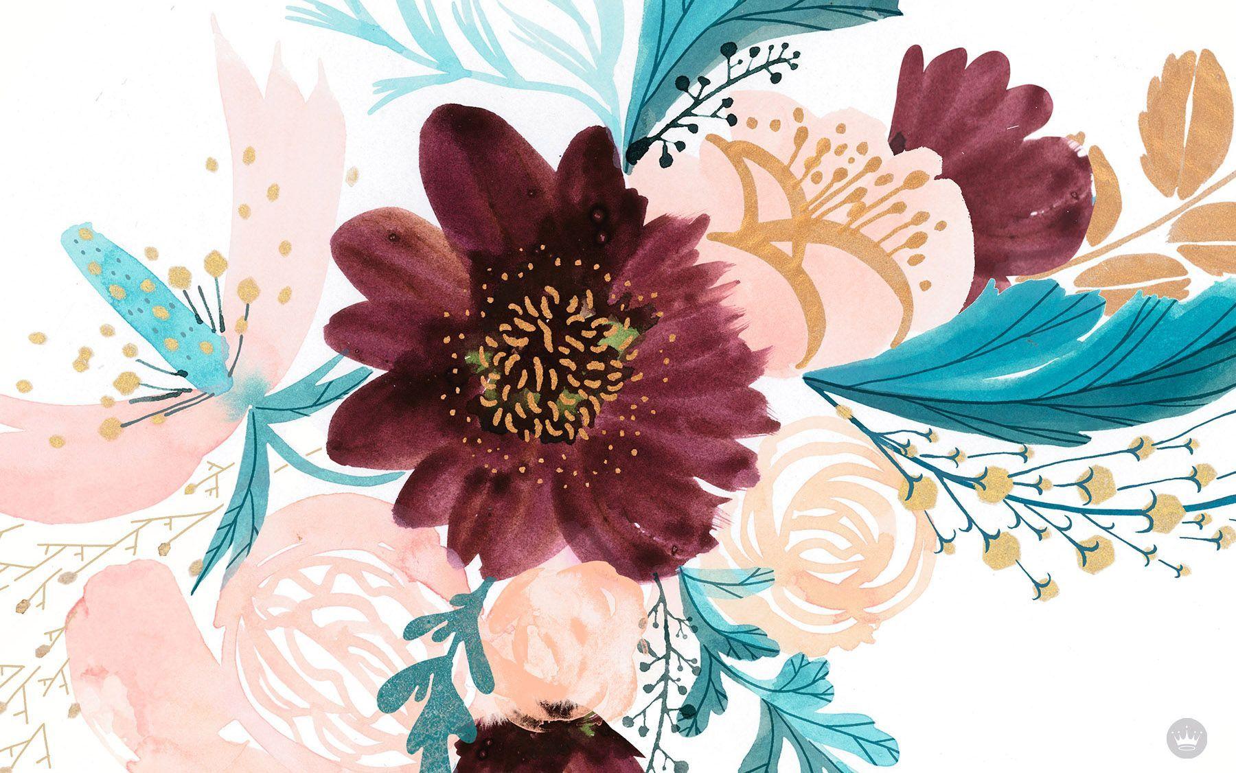 Large Watercolor Floral Wallpaper 1800x1126